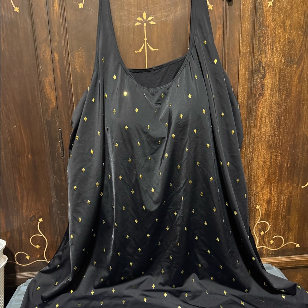 Plus size Black and Gold Patterned one piece swim suit dress